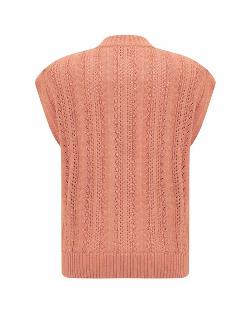 Peraluna Orange Sima O-Neck Openwork Knit Blouse