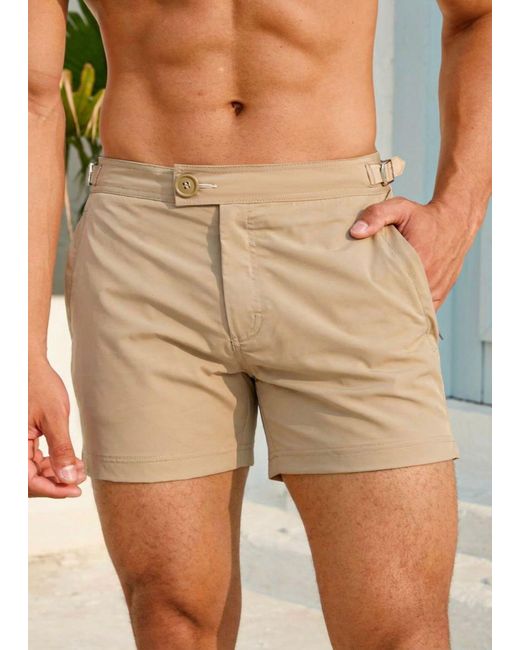 Vayla Natural Neutrals Classic Plain Mocha Long Length Swim Shorts With Adjustable Waist for men