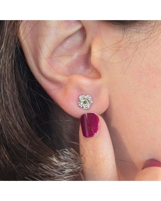 Harfi Metallic Peridot August Birthstone Poppy Birthflower Sterling Stud Earrings
