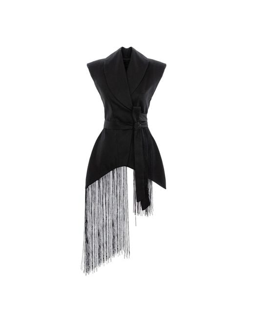concept A trois Black Hourglass Vest, Side Over Side With Fringe Details