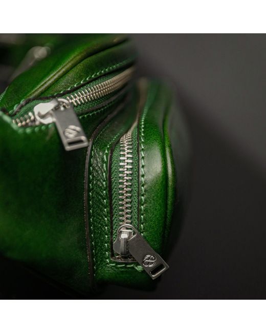 Time Resistance Green Leather Sling Bag Belly Bag