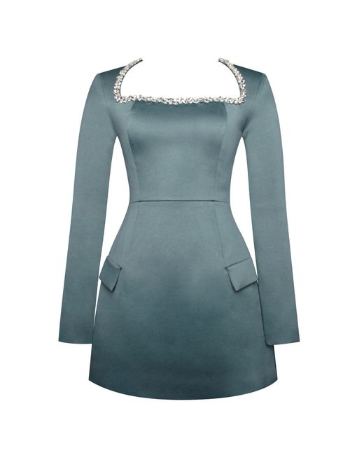 Miss Circle New York Blue Gabella Dark Long Sleeve A-Line Mini Dress With Crystal Trim