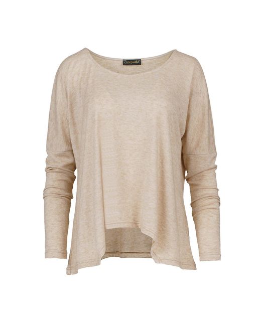 Conquista Natural Neutrals Melange Knit Handkerchief Hem Top