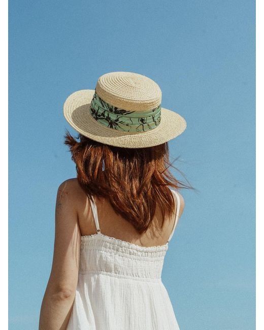 Lost Pattern Green La Isla Straw Hat With Ribbon Band