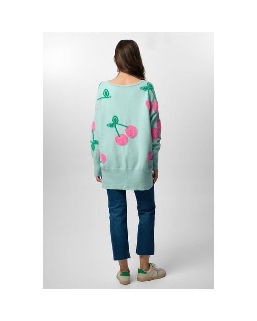Saachi Blue Whimsical Heart Mint Sweater