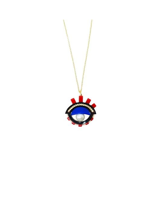 Gissa Bicalho White Acrylic Handmade Necklace Pendant Eye S