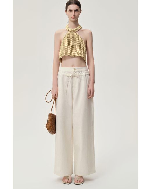FRONT ROW SHOP Natural Neutrals Ibiza Double Waist Trousers Ivory