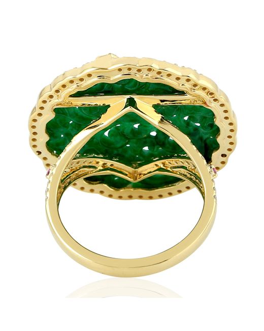 Artisan Green Carving Jade & Sapphire With Diamond Butterfly Ring