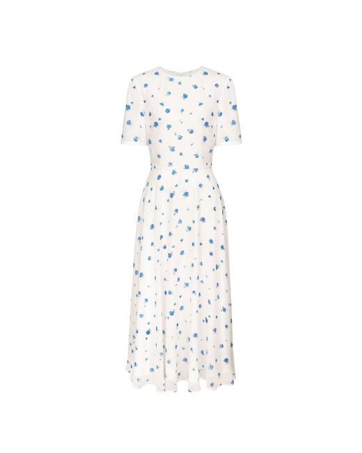 POST MERIDIEM White Printed Short Sleeve Floral Midi Dress