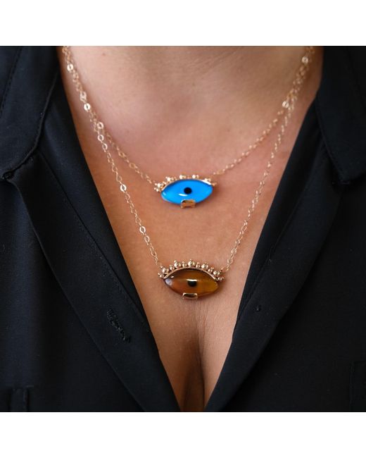 Ecce | Artisan Diamonds Metallic 14K Solid Eye See You With Ball Eyelash Necklace