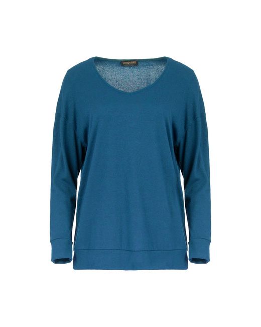 Conquista Blue Petrol V Neck Knit Top