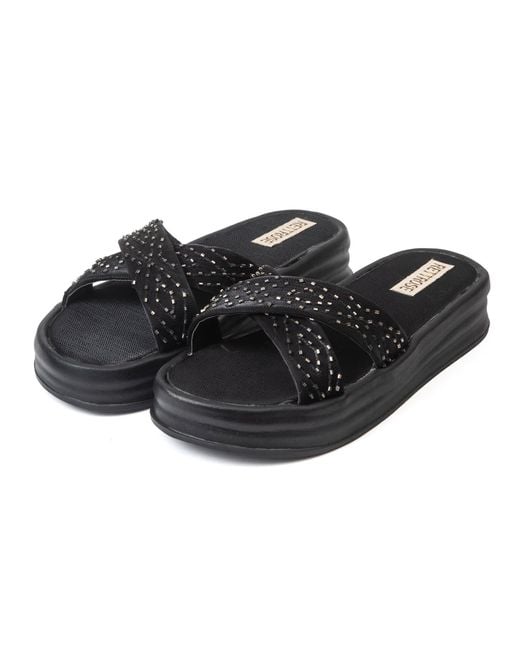 Rettrose Black The Shiloh Luxury Cross Over Embellished Slides