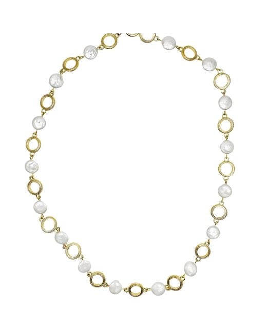 Farra Metallic Chain With Coin-Shaped Freshwater Pearls Necklace