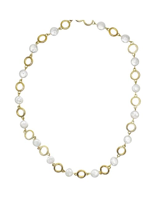 Farra Metallic Gold Chain With Coin-shaped Freshwater Pearls Necklace