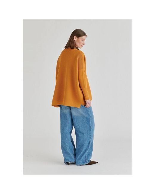 Paisie Orange V-Neck Ribbed Jumper