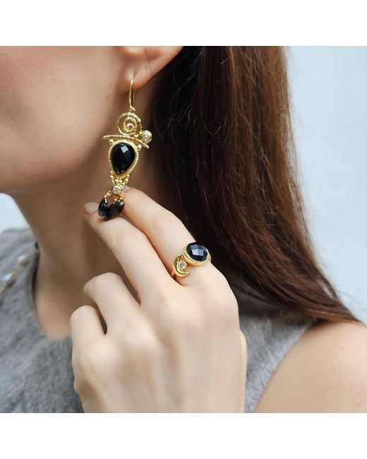 Farra Metallic Agate And Zircon Open Ring