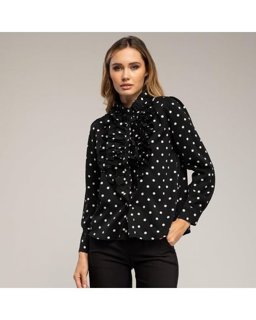 Tantra Spain Sl Black Polka Dot Blouse With Ruffles On The Chest