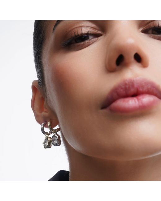 Onewildone White Drip Two-Tone Drop Hoop Earrings With Brilliant Cut Stones