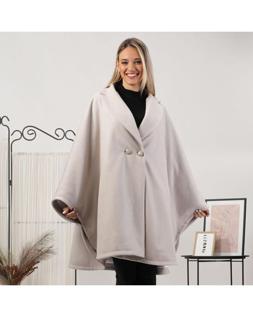 Nikka Place Gray Wool Poncho Cape Coat With Buttons