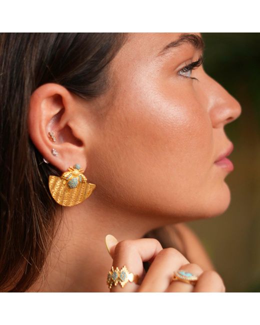 Ebru Jewelry Yellow Turquoise Honey Bee Chunky Earrings