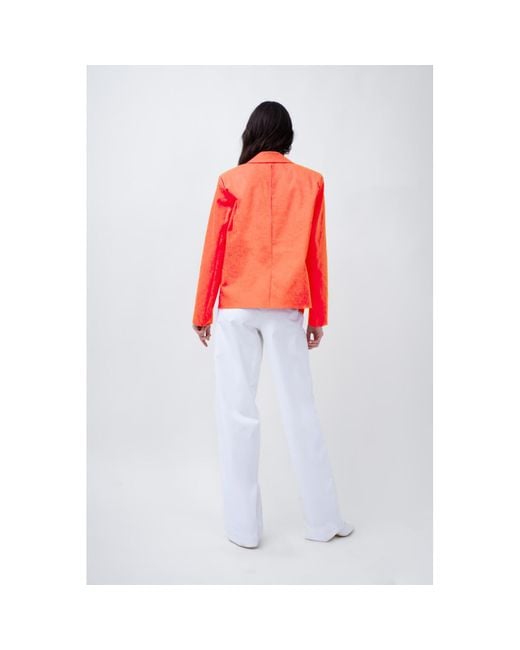 BLUZAT Orange Denim Blazer With Decorative Rings