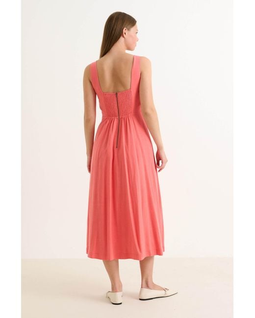 Louche Pink Baya Linen Mix Square Neck Midi Dress