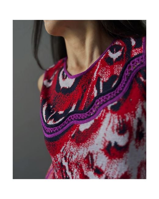 Essien & Emre Red Asymmetric Sleeveless Top Hand Made One-Of-A-Kind