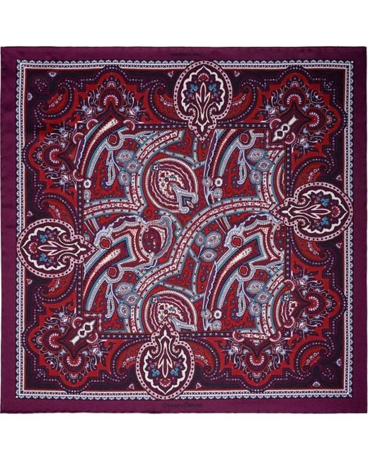 Otway & Orford Purple 'Labyrinth' Paisley Silk Pocket Square for men