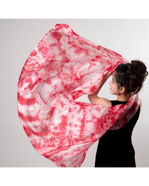 Silk and Bears Pink Crimson Bloom Shibori Silk Shawl – Hand-Dyed Mulberry Silk Wrap