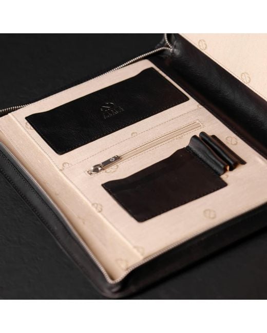 Time Resistance Black Leather Documents Folder Organizer