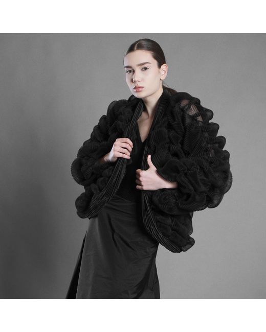 Silvia Serban Black Pleated And Crinkled Tulle Blazer