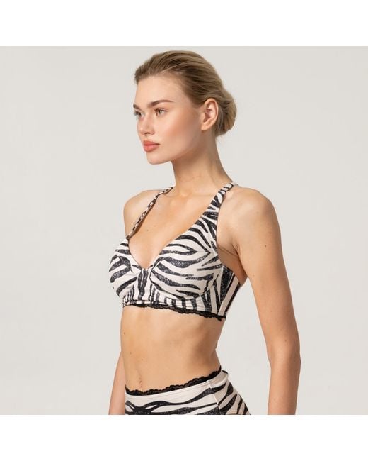 Jessie Zhao New York Multicolor Zebra Stripe Bikini Top