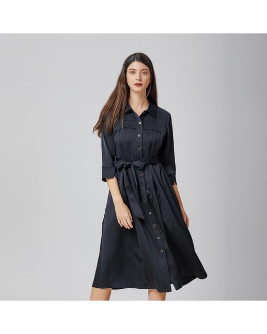 Smart and Joy Black Stitched Pleats Shirt-Dress