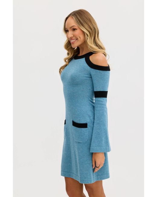 Why Mary Blue Serena Wool Knit Long Sleeve Cold Shoulder Dress