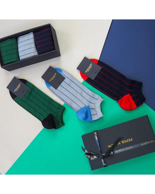 Peper Harow - Made in England Green Father's Day Trainer Socks Gift Box – Pin Stripe for men
