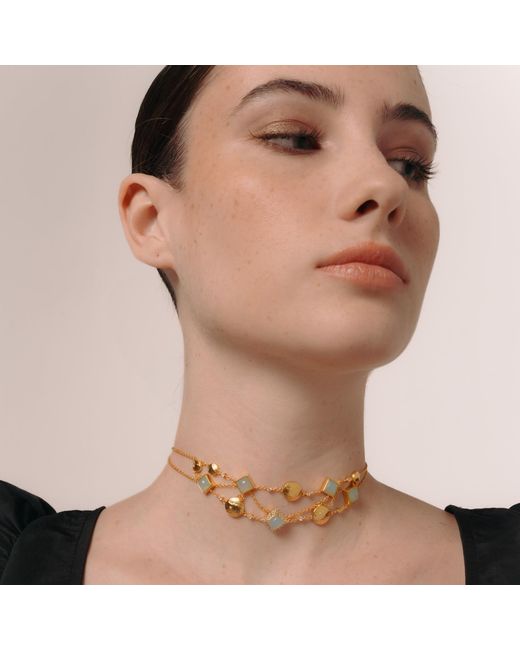Lavani Jewels Metallic Elara Aquamarine And Zircons Choker