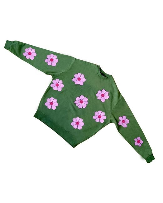 Quillattire Green Hand Painted Floral Sweatshirt