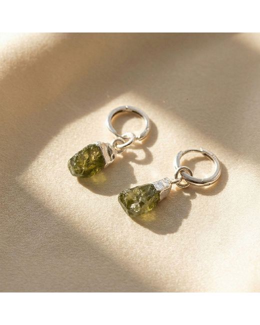 Harfi Green Raw Peridot Sterling August Birthstone Crystal Small Round Huggies
