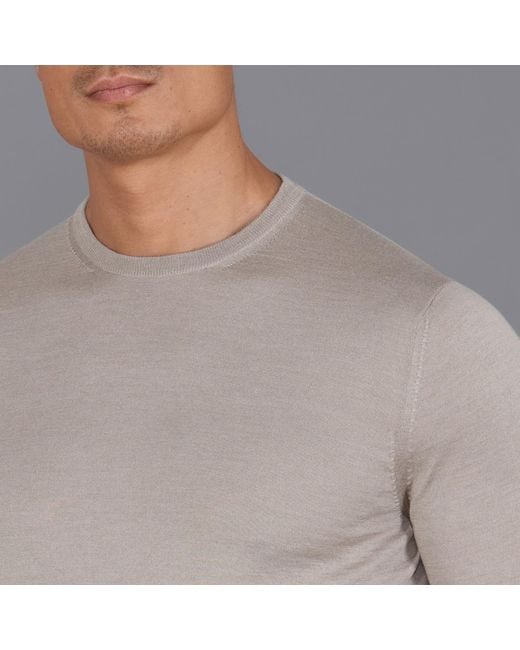 Paul James Knitwear Gray Superfine Matteo Merino Silk Crew Neck Jumper for men