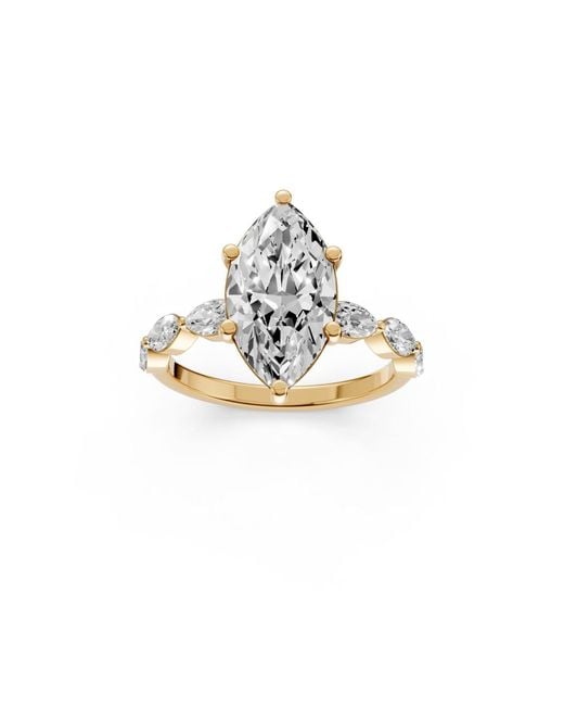 Aya Fine Jewelry Metallic Marquise Diamond Solitaire Ring With Marquise Side Stones Vintage Bridal Ring For