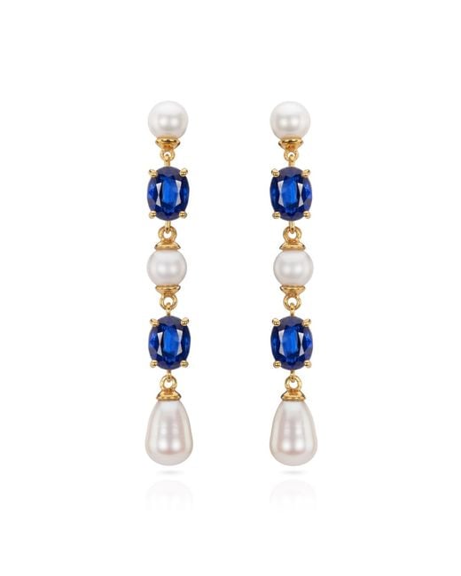 Augustine Jewels Blue Kyanite And Baroque Pearl Long Drop Earrings