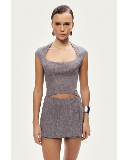 Nocturne Gray Open-Back Tailored Top