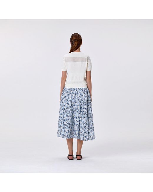 Smart and Joy Gray Floral-Print Cotton Midi Skirt