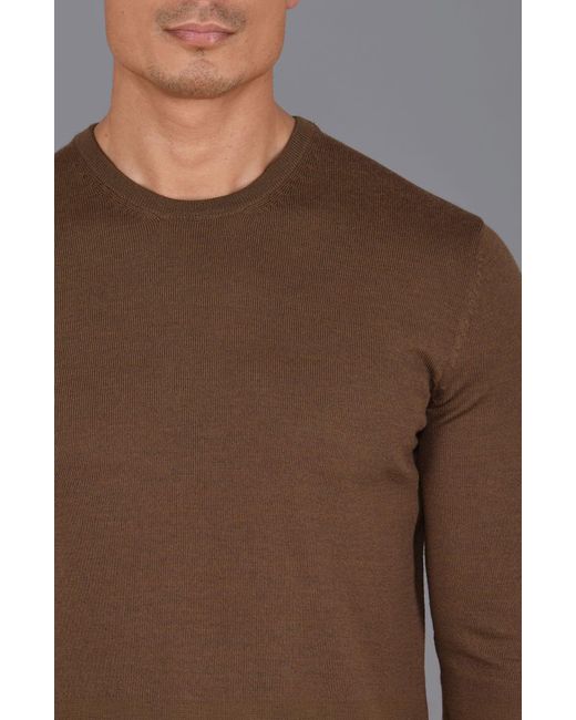Paul James Knitwear Brown Ultra Fine Cotton Mock Turtle Neck Spencer Jumper for men