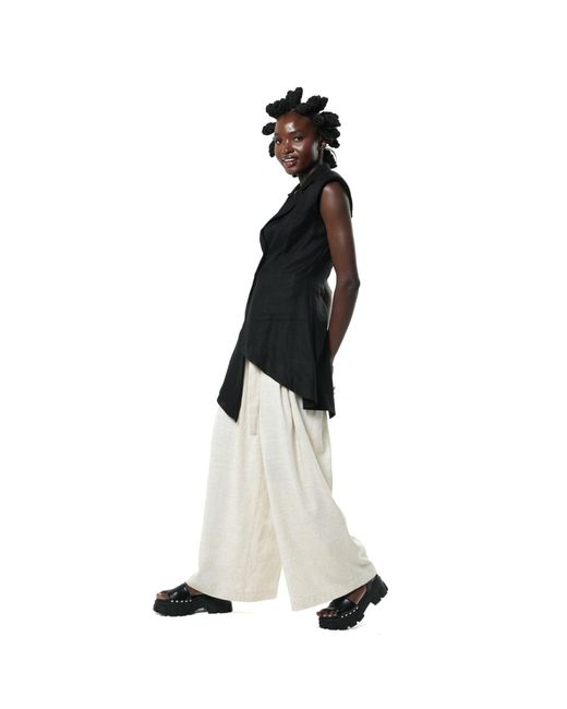 Metamorph White Neutrals Paperbag High Waist Trousers With Linen