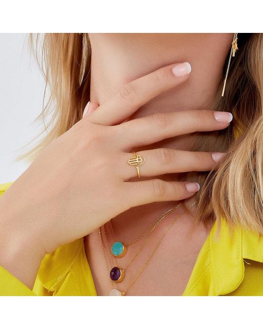 Spero London Metallic Hamsa Hand Adjustable Ring