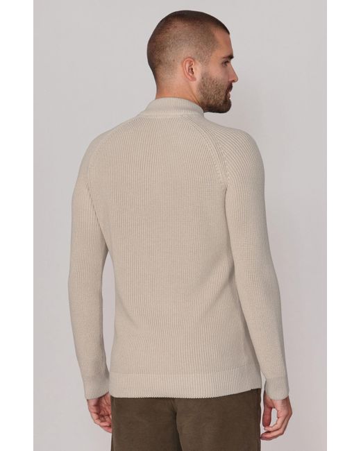 Paul James Knitwear Gray Midweight Cotton Byrne Ribbed Mock Turtle Neck Jumper for men