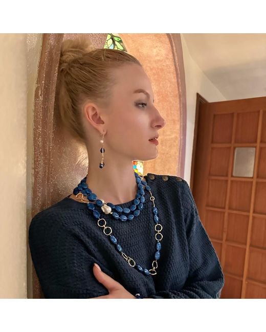 Farra Blue Agate Chain Necklace