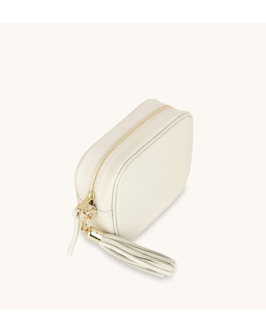 Apatchy London Natural Neutrals The Tassel Stone Leather Crossbody Bag