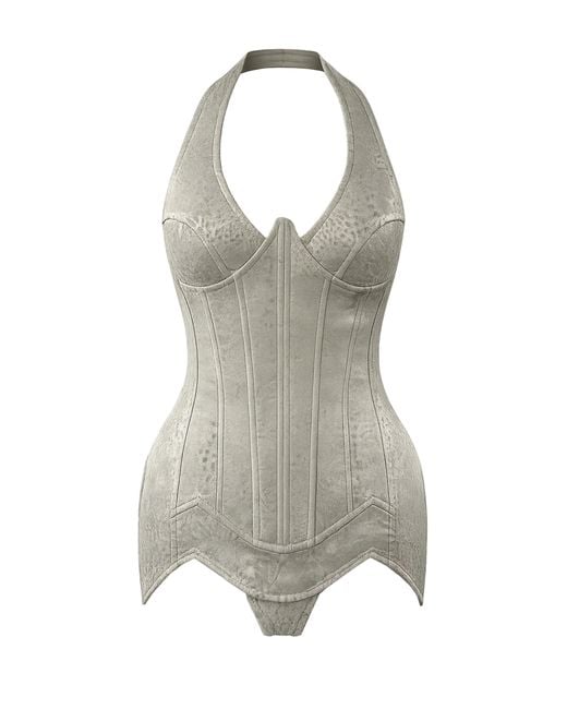 Nocturne Gray Snake Print Boned Corset Halterneck Body